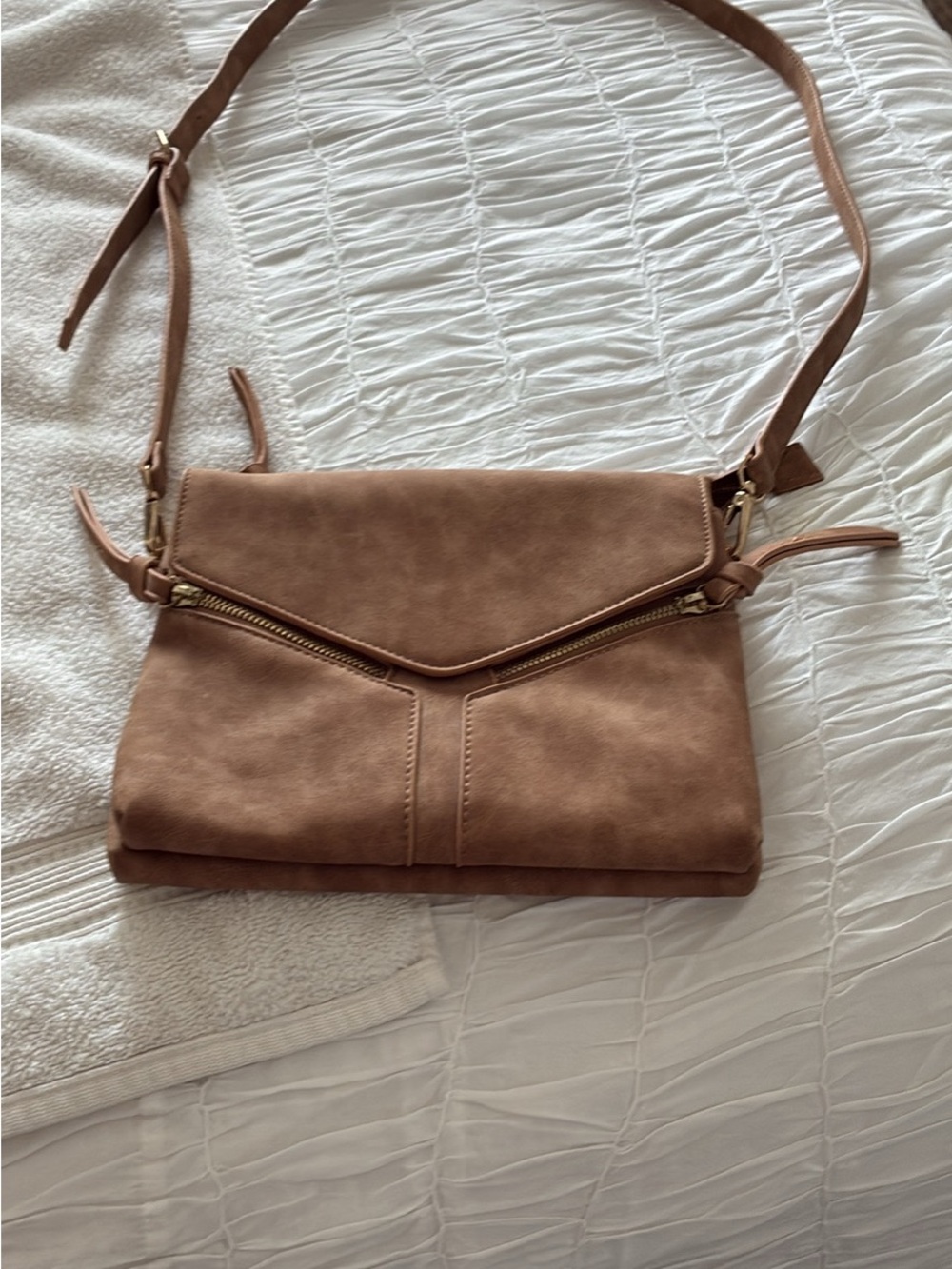 Target Brown Foldover Crossbody Bag with Gold Hardware